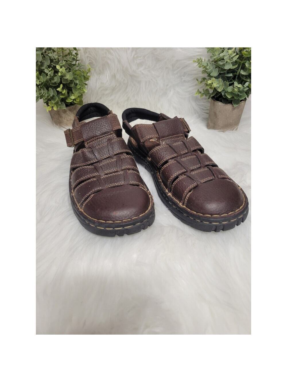 Earth Shoe Simon V Fisherman Brown Leather Buckle Sandals Men's Size 9.5